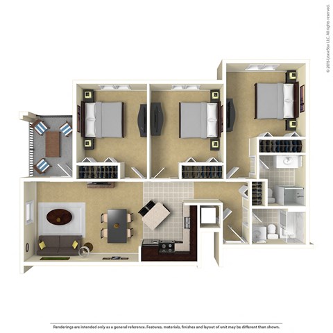 a 3d floor plan of a 1 bedroom apartment at Boulder Ridge, Duluth, MN 55811